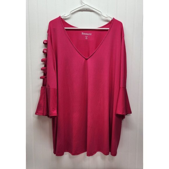 Roamans Womens Plus Size 2X Fuchsia Tunic Top With V-Neck & Ladder Sleeve Detail - Picture 1 of 9